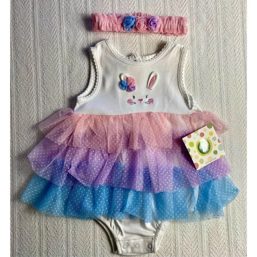 Little Me Baby Girls 9 Months Multi Tier Popover and Matching Headband